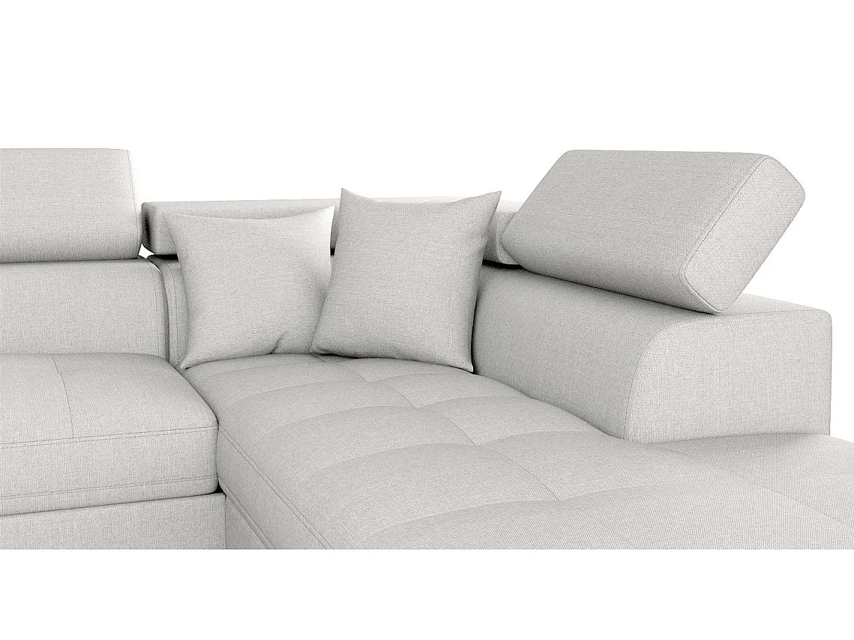 Canapé d'angle droit 5 places Rio convertible avec coffre en tissu - Gris perle - L271 x P192 x H70cm - Loungitude