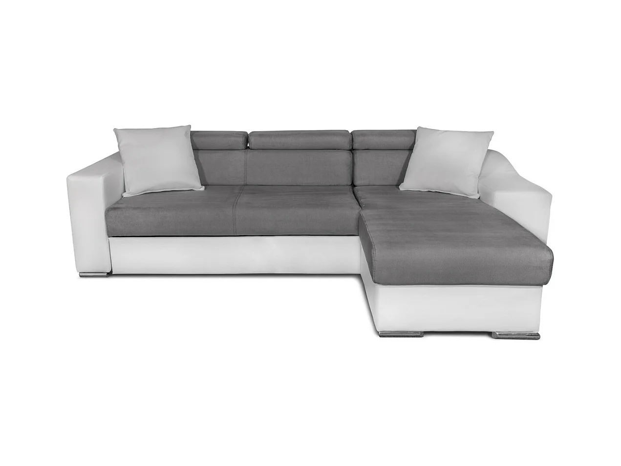 Canapé d'angle Elona convertible bi-matière Blanc et Gris avec poufs de rangement à gauche - L264 x P162 x H75cm - Loungitude
