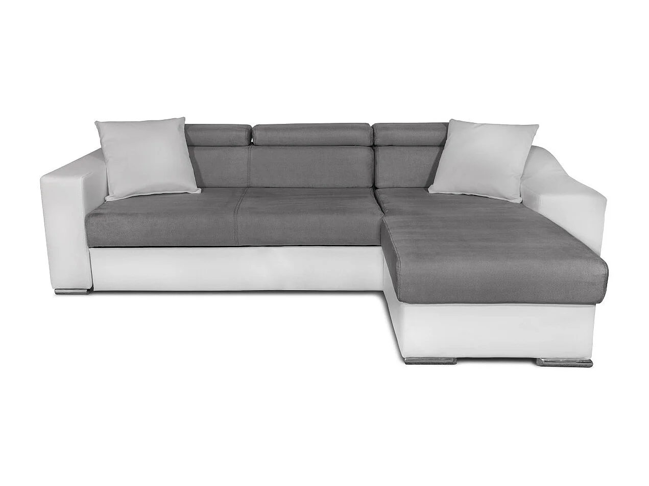 Canapé d'angle Elona convertible bi-matière Blanc et Gris avec poufs de rangement à gauche - L264 x P162 x H75cm - Loungitude