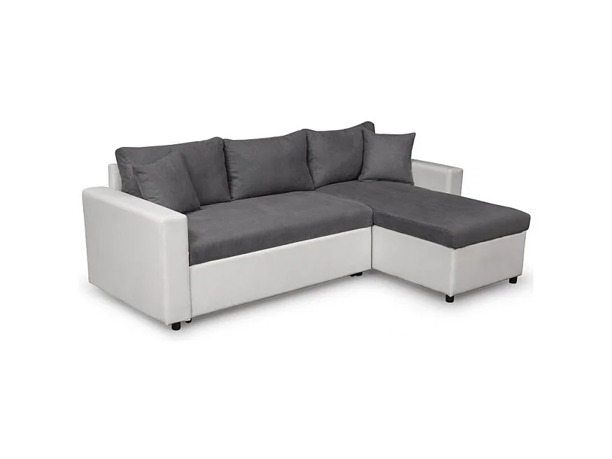 Canapé d'angle Maria Réversible et Convertible avec Coffre en simili et microfibre - Blanc/Gris - L227 x P146 x H81cm - Loungitude