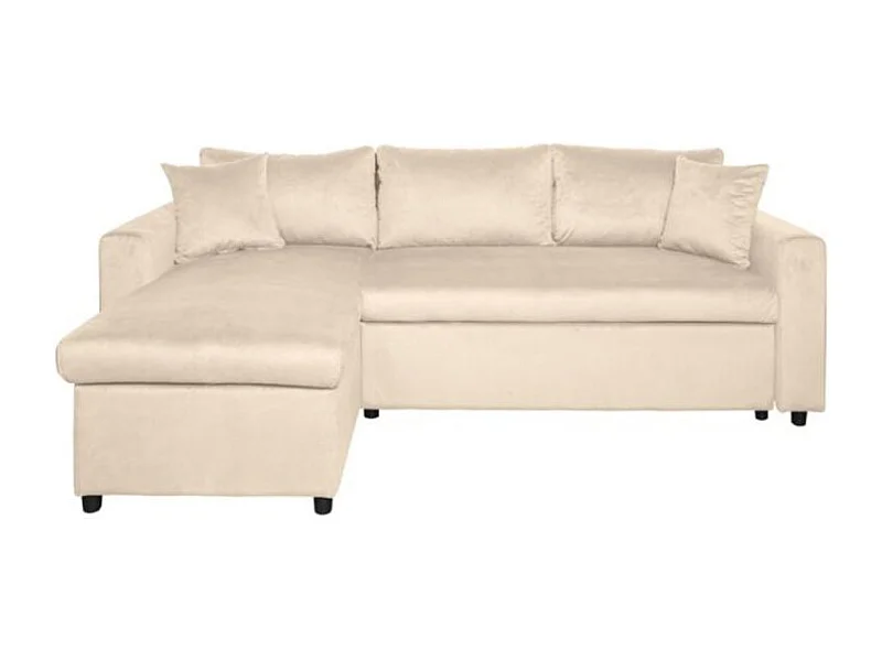 Canapé d'angle 3 places Maria réversible et convertible avec coffre en velours - Beige - L227 x P146 x H81cm - Loungitude