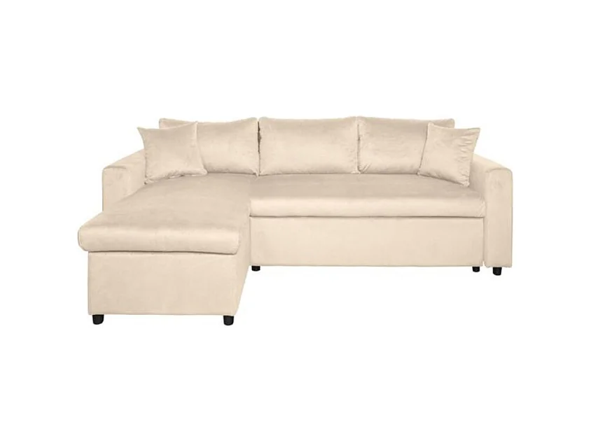 Canapé d'angle 3 places Maria réversible et convertible avec coffre en velours - Beige - L227 x P146 x H81cm - Loungitude