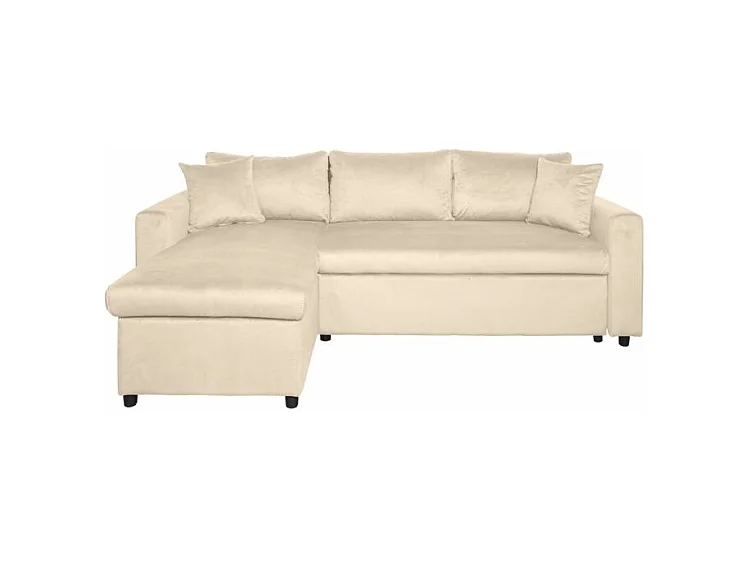 Canapé d'angle 3 places Maria réversible et convertible avec coffre en velours - Beige - L227 x P146 x H81cm - Loungitude