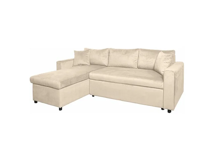 Canapé d'angle 3 places Maria réversible et convertible avec coffre en velours - Beige - L227 x P146 x H81cm - Loungitude