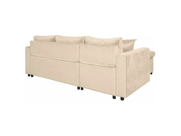 Canapé d'angle 3 places Maria réversible et convertible avec coffre en velours - Beige - L227 x P146 x H81cm - Loungitude