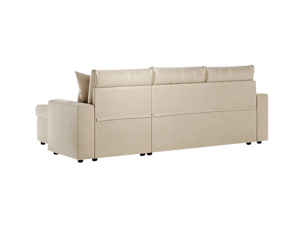 Canapé d'angle 3 places Maria réversible et convertible avec coffre en velours - Beige - L227 x P146 x H81cm - Loungitude