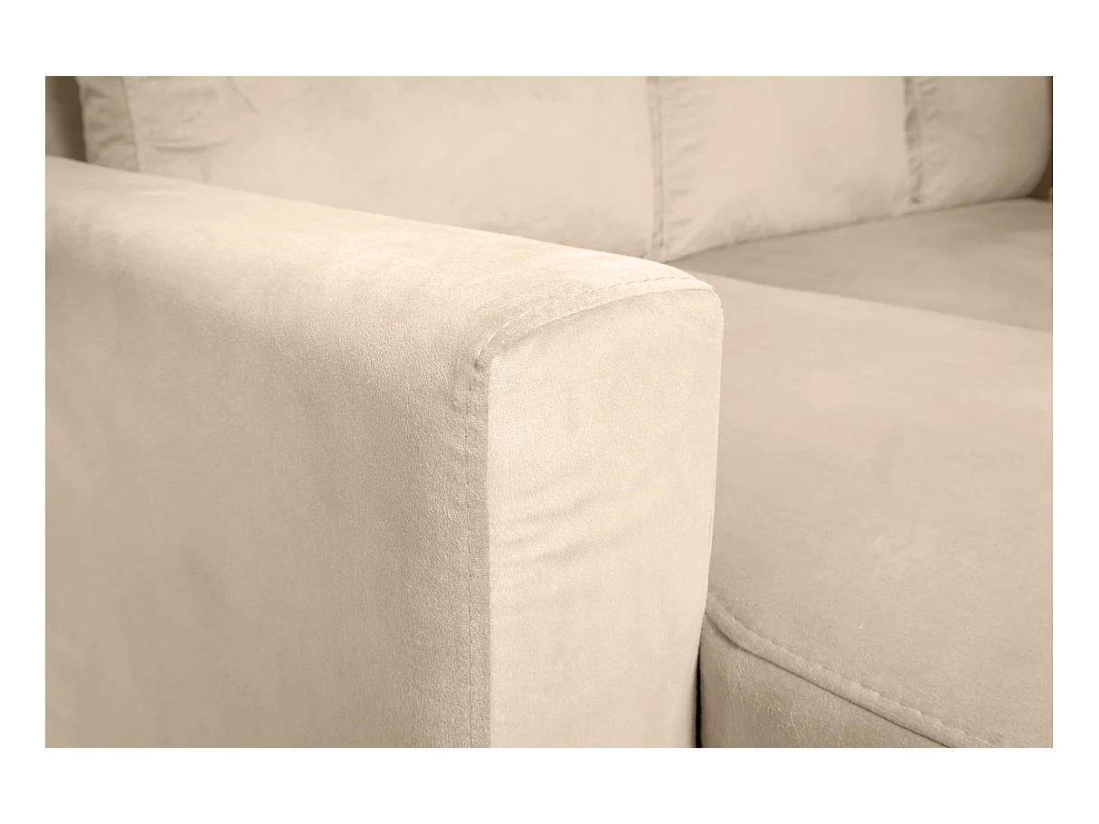 Canapé d'angle 3 places Maria réversible et convertible avec coffre en velours - Beige - L227 x P146 x H81cm - Loungitude