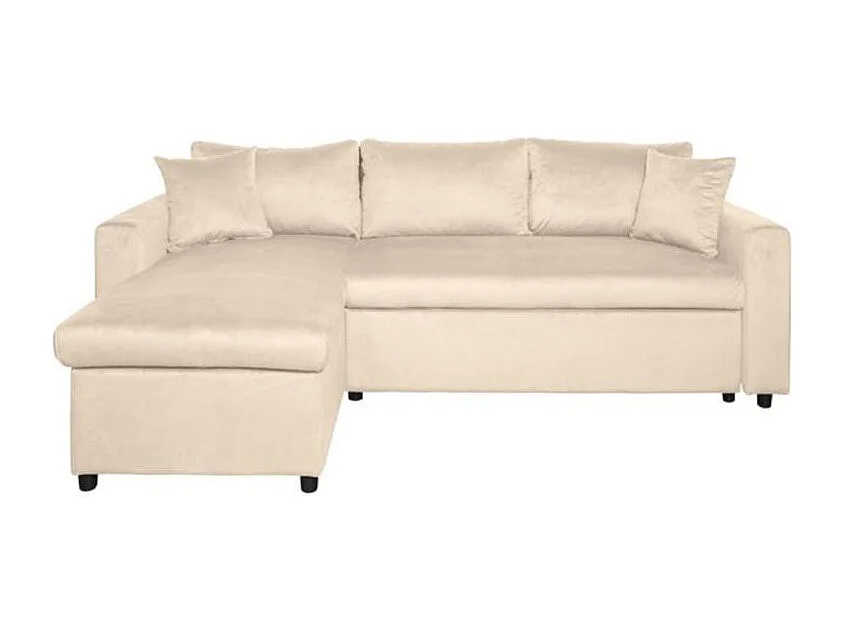 Canapé d'angle 3 places Maria réversible et convertible avec coffre en velours - Beige - L227 x P146 x H81cm - Loungitude