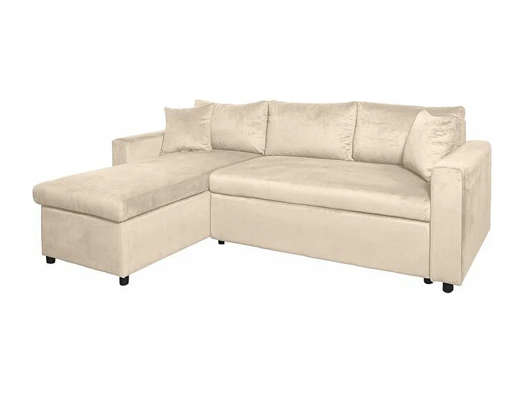 Canapé d'angle 3 places Maria réversible et convertible avec coffre en velours - Beige - L227 x P146 x H81cm - Loungitude
