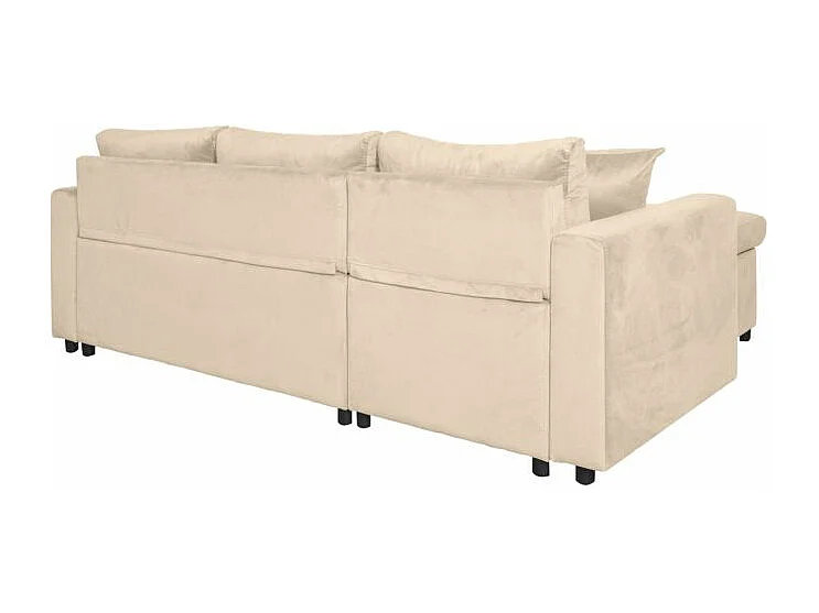 Canapé d'angle 3 places Maria réversible et convertible avec coffre en velours - Beige - L227 x P146 x H81cm - Loungitude
