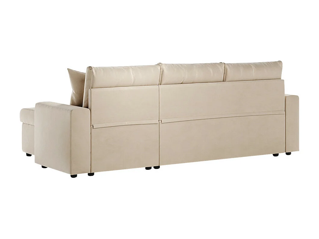 Canapé d'angle 3 places Maria réversible et convertible avec coffre en velours - Beige - L227 x P146 x H81cm - Loungitude