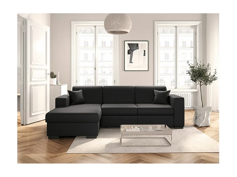 Canapé d'angle gauche 4 places Fuji XL convertible avec coffre en simili - Gris anthracite - L262 x 157 x 83cm - Loungitude