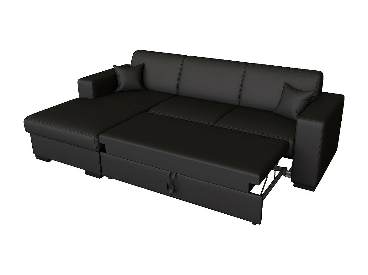 Canapé d'angle gauche 4 places Fuji XL convertible avec coffre en simili - Gris anthracite - L262 x 157 x 83cm - Loungitude