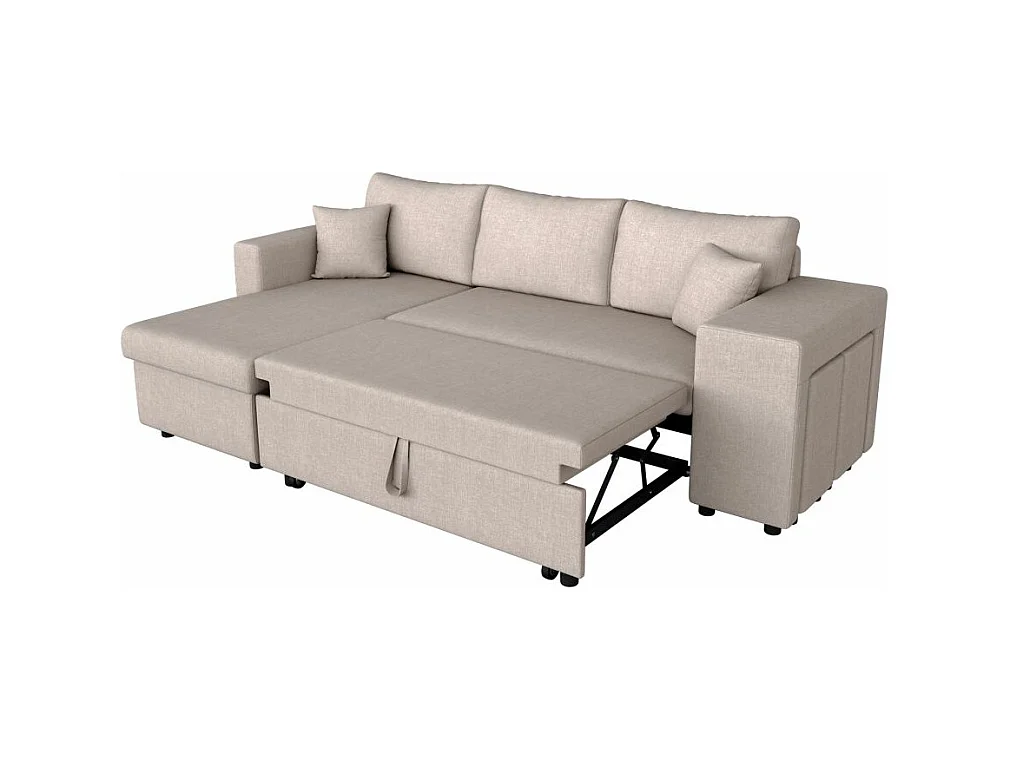 Canapé d'angle 3 places réversible Oslo avec coffre et poufs droit en tissu - Beige - L241 x P146 x H81cm - Loungitude