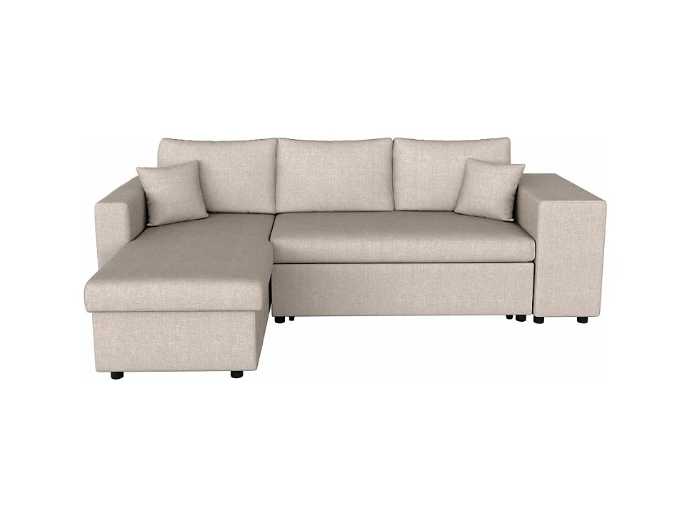 Canapé d'angle 3 places réversible Oslo avec coffre et poufs droit en tissu - Beige - L241 x P146 x H81cm - Loungitude