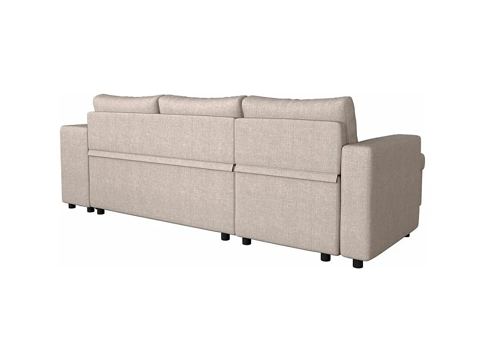 Canapé d'angle 3 places réversible Oslo avec coffre et poufs droit en tissu - Beige - L241 x P146 x H81cm - Loungitude