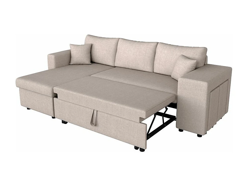 Canapé d'angle 3 places réversible Oslo avec coffre et poufs droit en tissu - Beige - L241 x P146 x H81cm - Loungitude