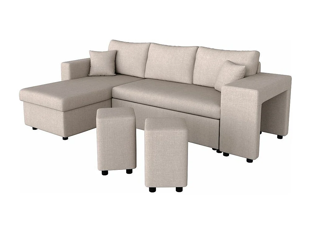 Canapé d'angle 3 places réversible Oslo avec coffre et poufs droit en tissu - Beige - L241 x P146 x H81cm - Loungitude