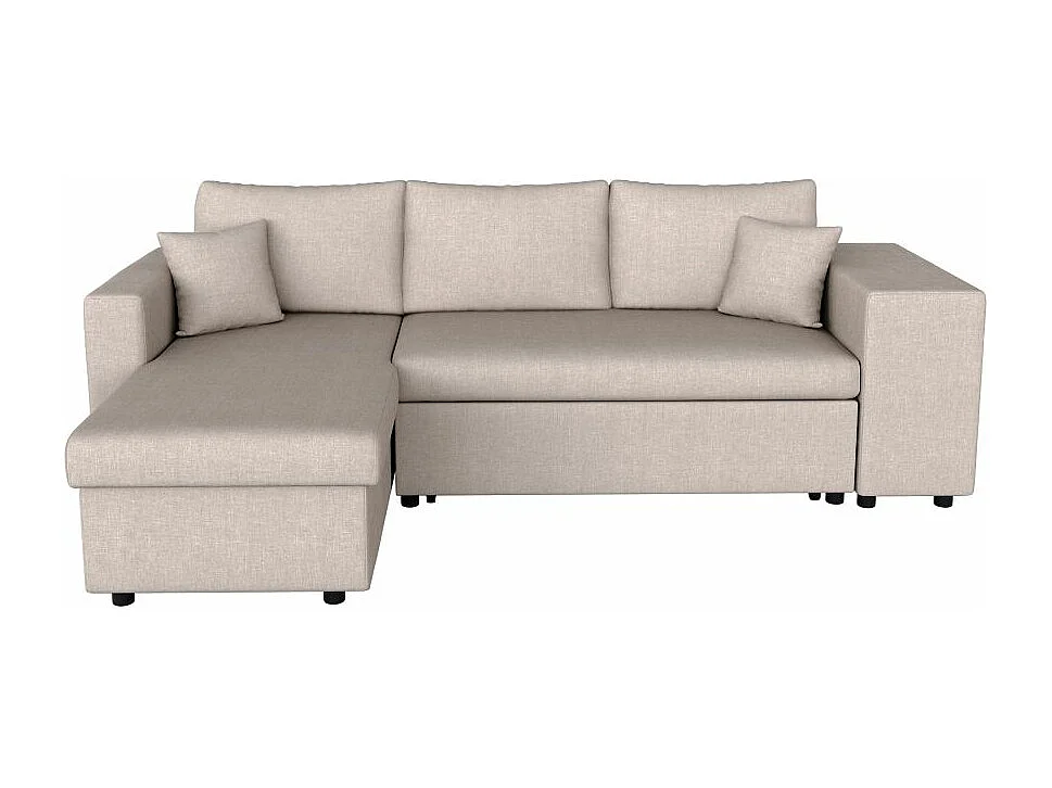 Canapé d'angle 3 places réversible Oslo avec coffre et poufs droit en tissu - Beige - L241 x P146 x H81cm - Loungitude