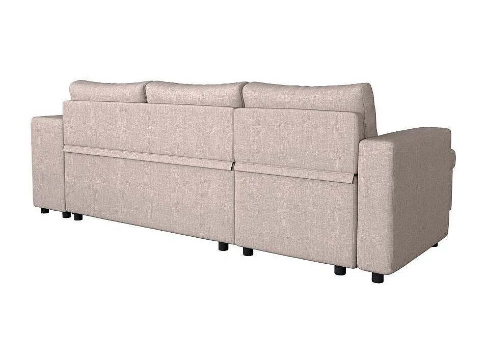 Canapé d'angle 3 places réversible Oslo avec coffre et poufs droit en tissu - Beige - L241 x P146 x H81cm - Loungitude