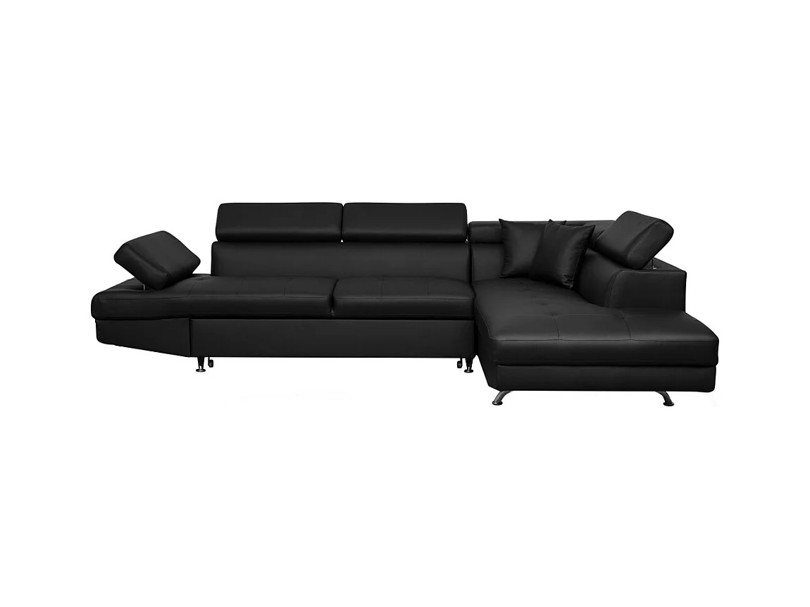 Canapé d'angle droit 5 places Rio Convertible avec coffre en simili - Noir - L271 x P192 x H70cm - Loungitude