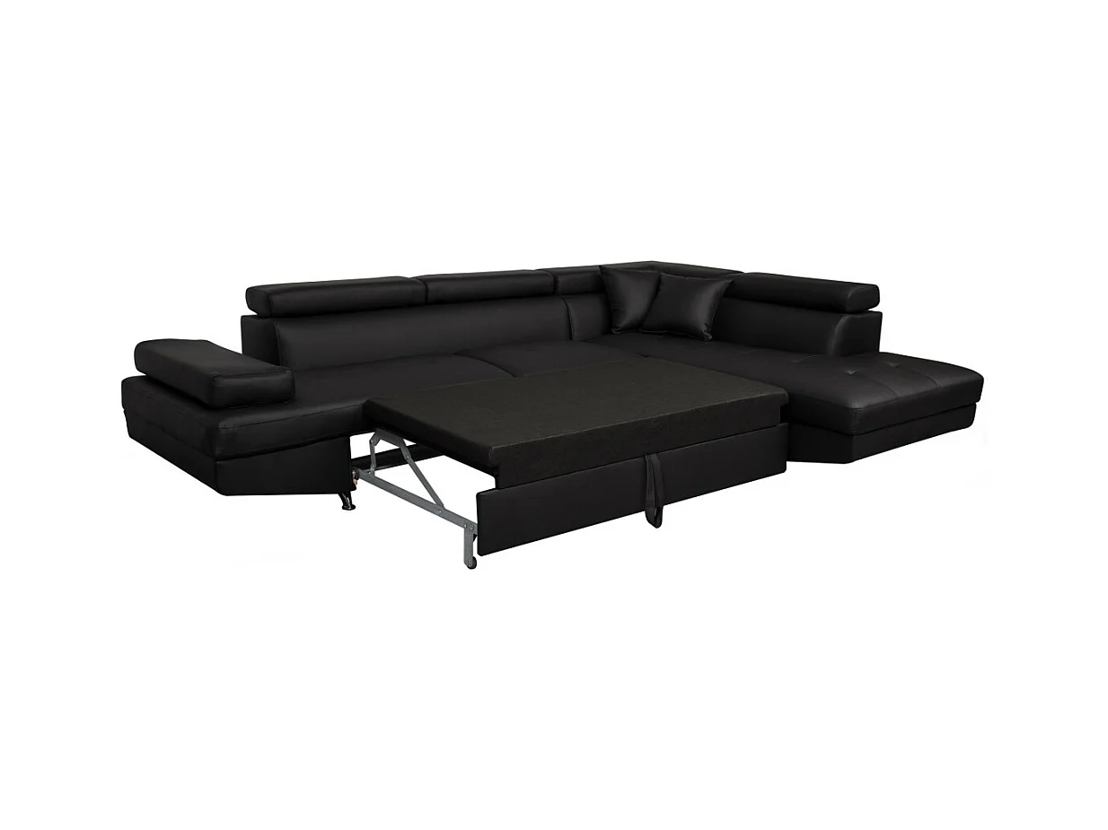 Canapé d'angle droit 5 places Rio Convertible avec coffre en simili - Noir - L271 x P192 x H70cm - Loungitude