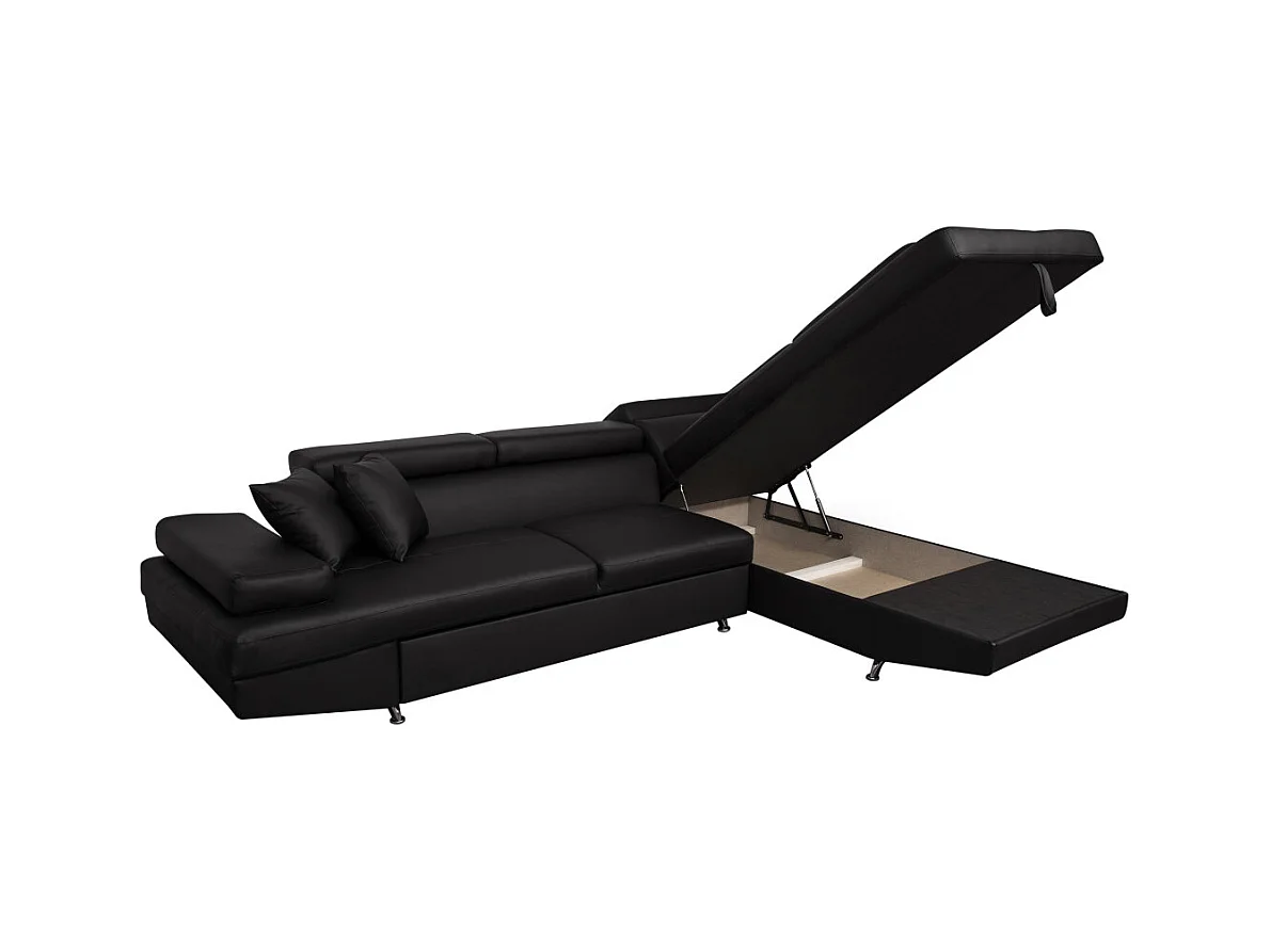 Canapé d'angle droit 5 places Rio Convertible avec coffre en simili - Noir - L271 x P192 x H70cm - Loungitude