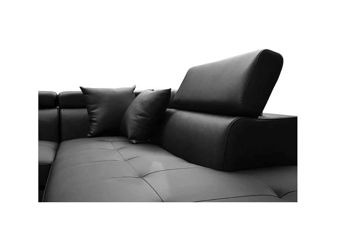 Canapé d'angle droit 5 places Rio Convertible avec coffre en simili - Noir - L271 x P192 x H70cm - Loungitude