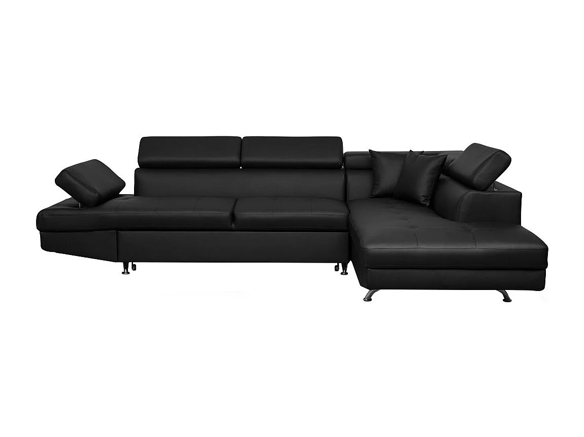 Canapé d'angle droit 5 places Rio convertible avec coffre en simili - Noir - L271 x P192 x H70cm - Loungitude
