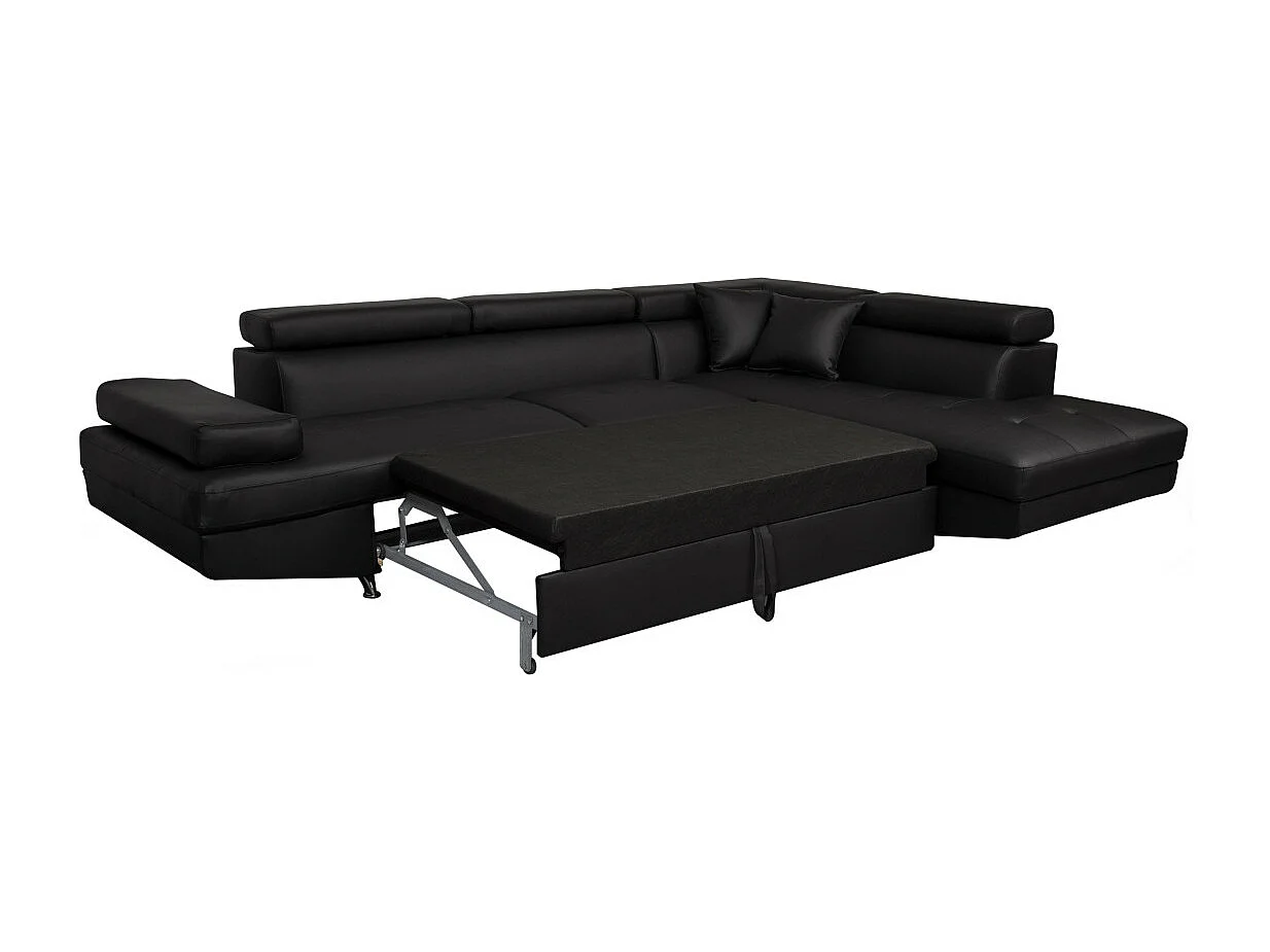 Canapé d'angle droit 5 places Rio convertible avec coffre en simili - Noir - L271 x P192 x H70cm - Loungitude