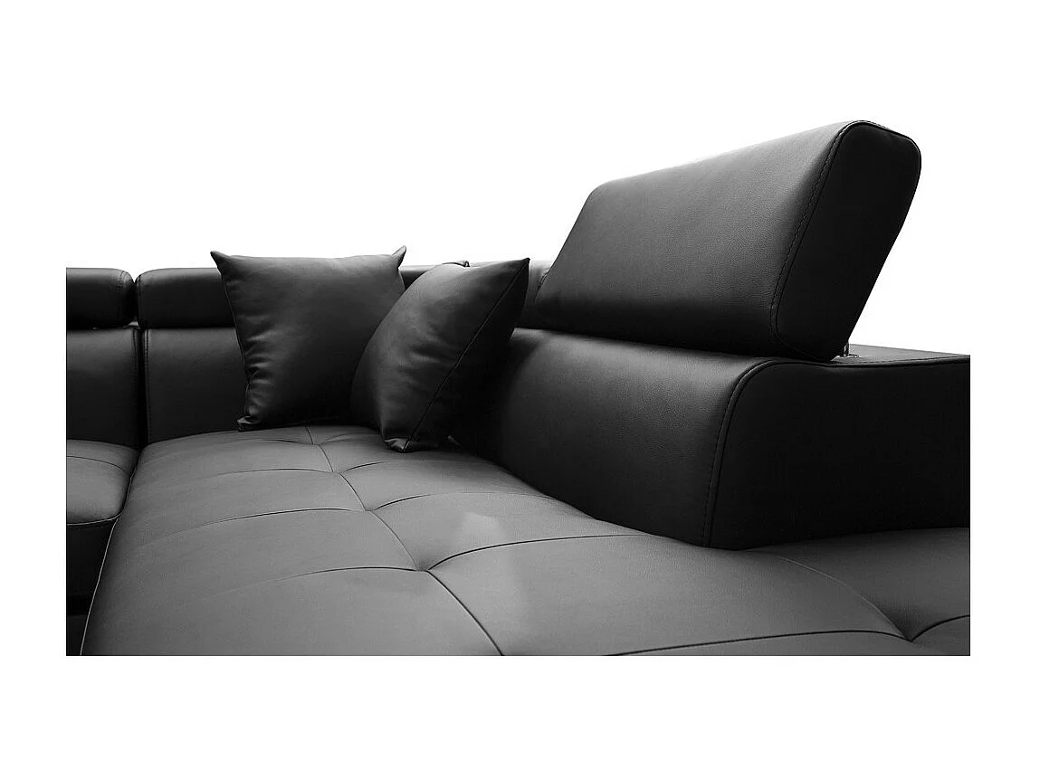 Canapé d'angle droit 5 places Rio convertible avec coffre en simili - Noir - L271 x P192 x H70cm - Loungitude
