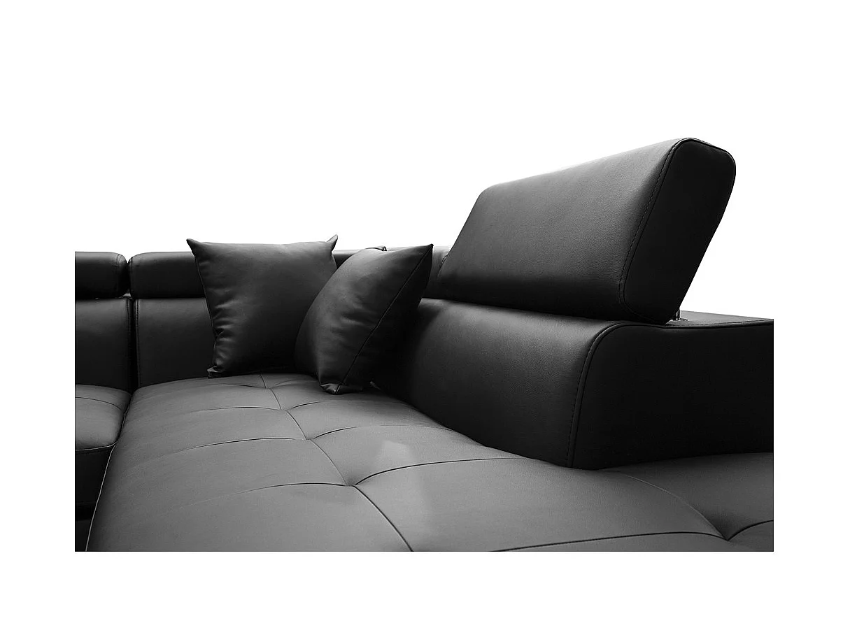 Canapé d'angle droit 5 places Rio convertible avec coffre en simili - Noir - L271 x P192 x H70cm - Loungitude