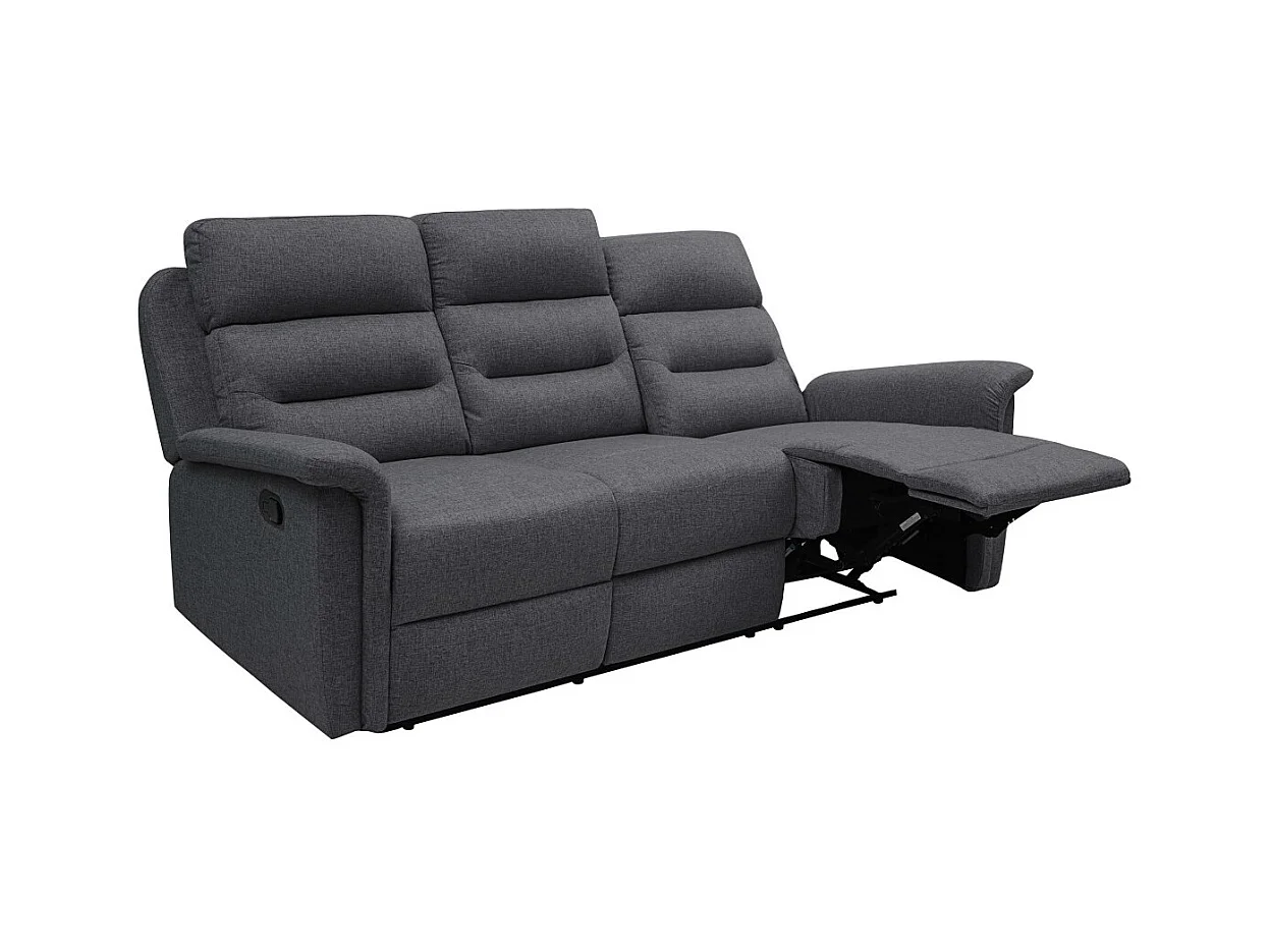 Canapé de Relaxation 3 places en Tissu Gris Léon - Gris anthracite - L191 x 94 x 100cm - Loungitude