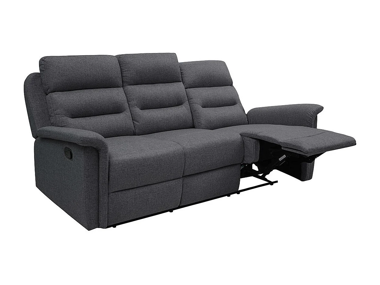 Canapé de Relaxation 3 places en Tissu Gris Léon - Gris anthracite - L191 x 94 x 100cm - Loungitude