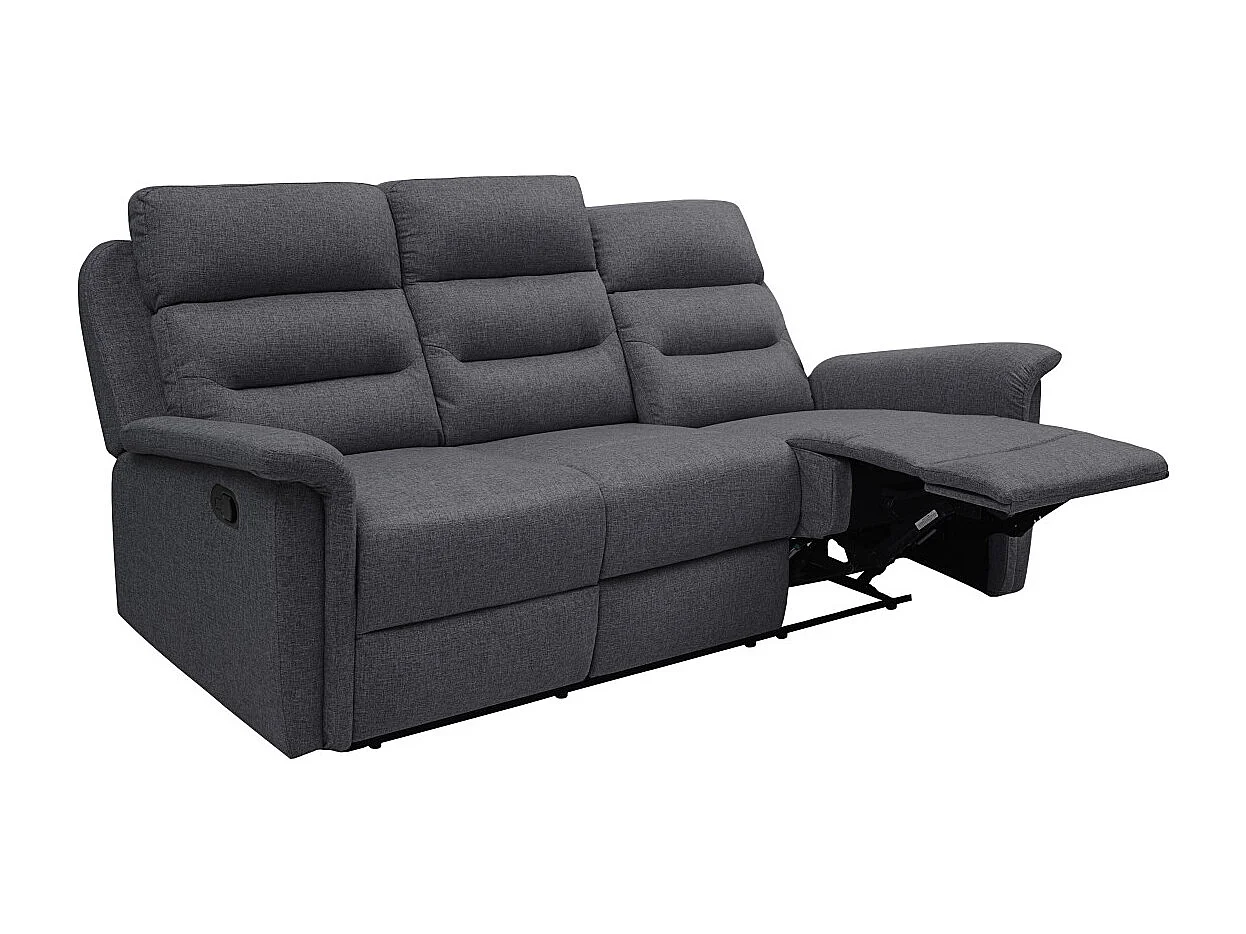 Canapé de Relaxation 3 places en Tissu Gris Léon - Gris anthracite - L191 x 94 x 100cm - Loungitude