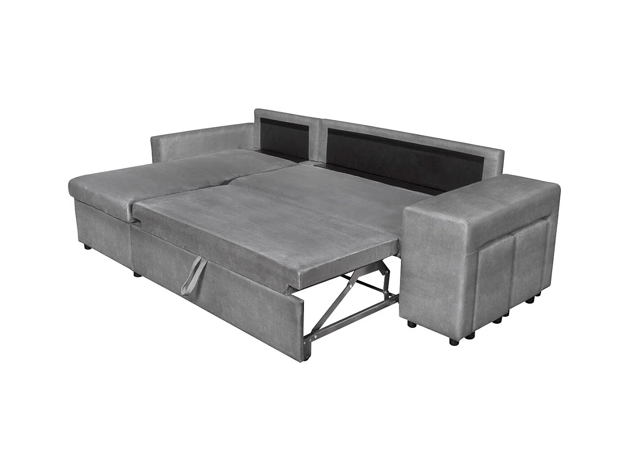 Canapé d'angle 3 places réversible Oslo avec coffre et poufs droit en microfibre - Gris - L241 x P146 x H81cm - Loungitude