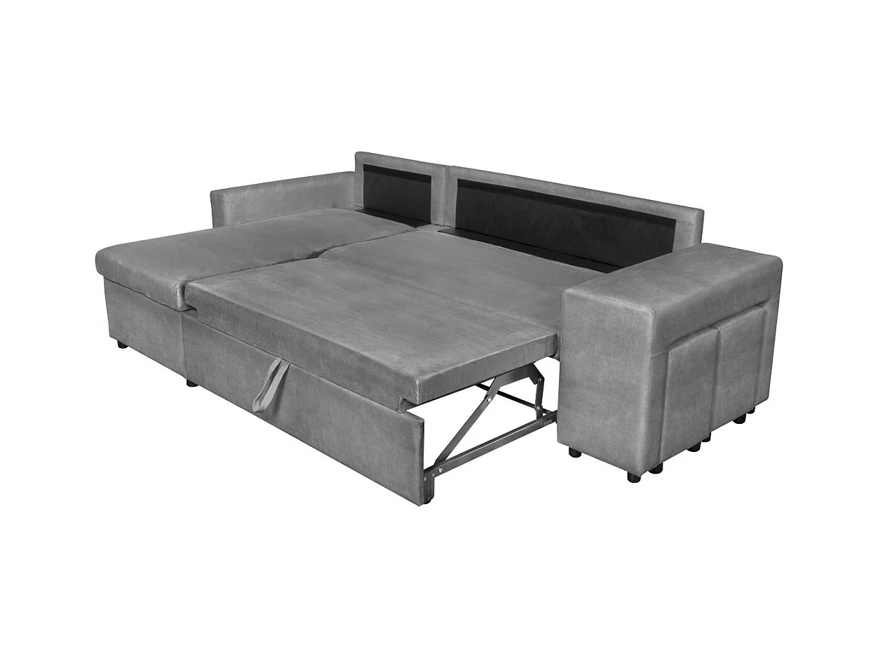 Canapé d'angle 3 places réversible Oslo avec coffre et poufs droit en microfibre - Gris - L241 x P146 x H81cm - Loungitude