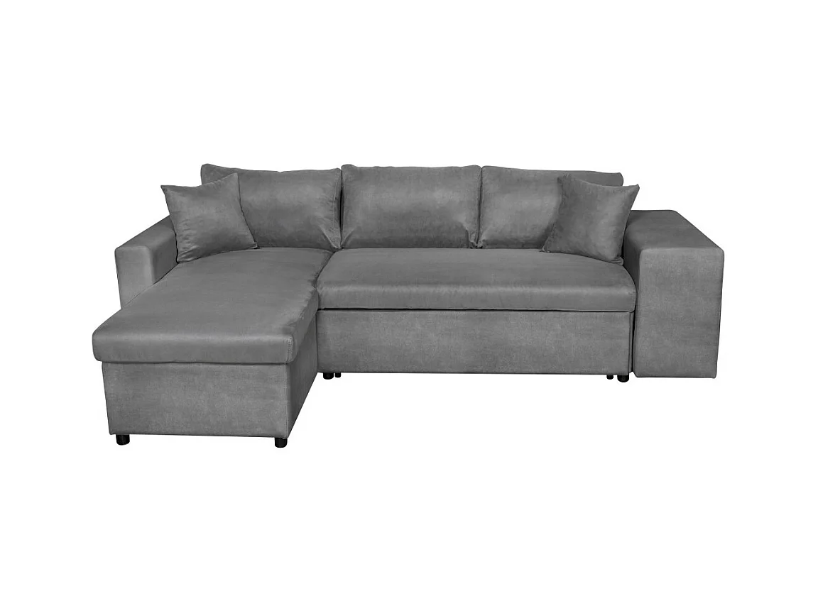 Canapé d'angle 3 places réversible Oslo avec coffre et poufs droit en microfibre - Gris - L241 x P146 x H81cm - Loungitude