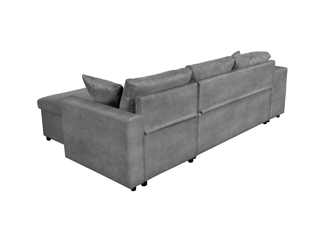 Canapé d'angle 3 places réversible Oslo avec coffre et poufs droit en microfibre - Gris - L241 x P146 x H81cm - Loungitude