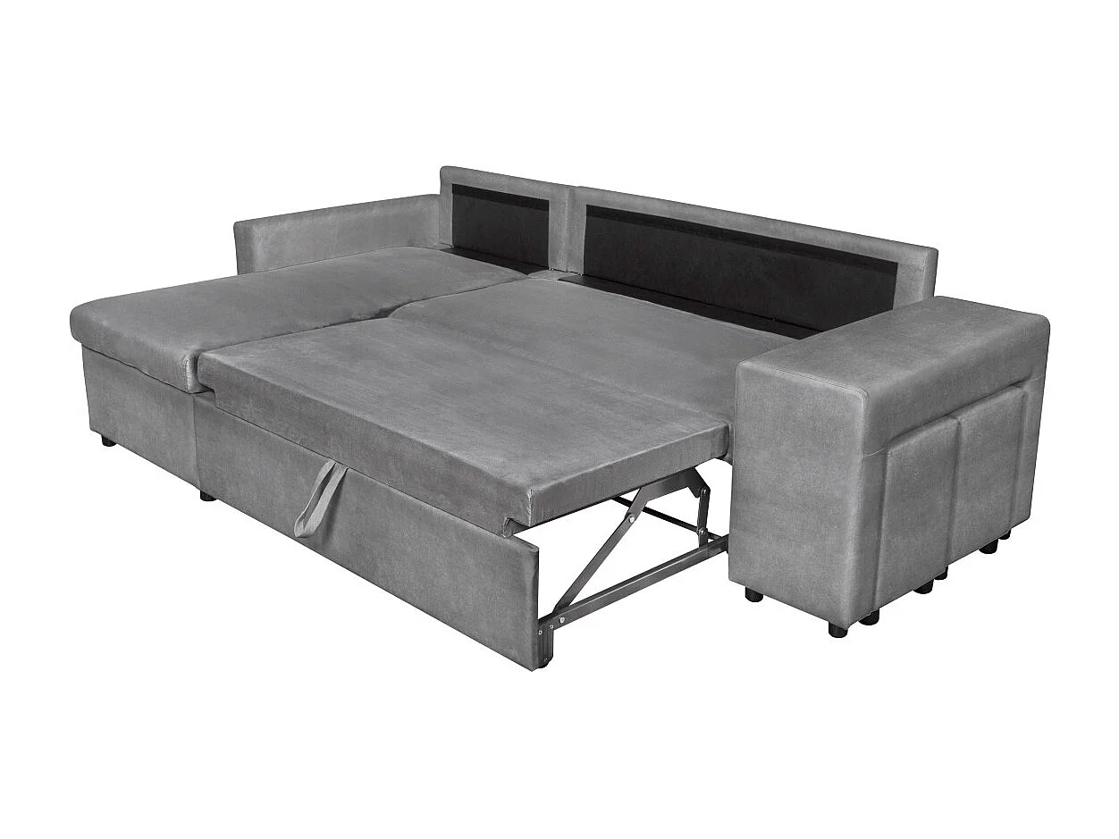 Canapé d'angle 3 places réversible Oslo avec coffre et poufs droit en microfibre - Gris - L241 x P146 x H81cm - Loungitude