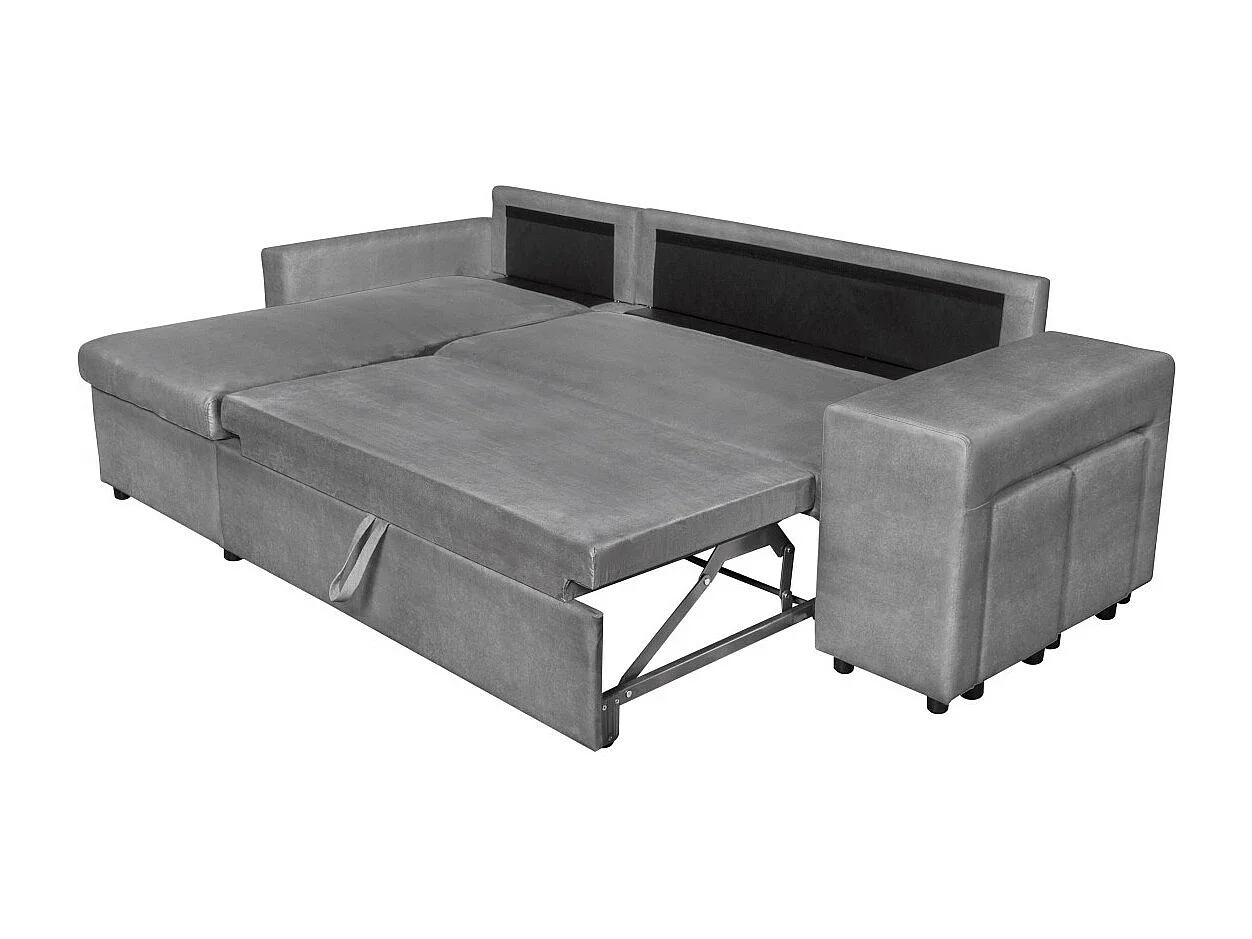 Canapé d'angle 3 places réversible Oslo avec coffre et poufs droit en microfibre - Gris - L241 x P146 x H81cm - Loungitude