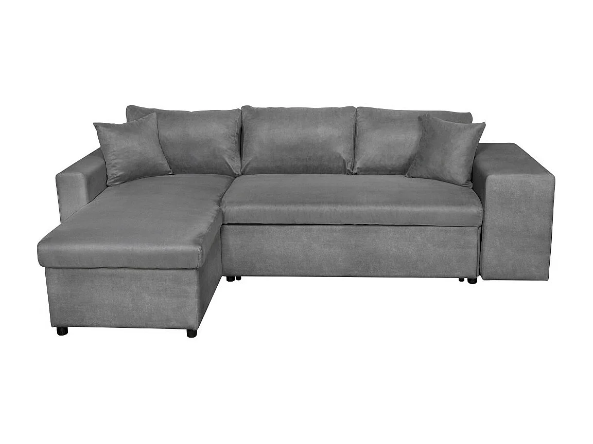 Canapé d'angle 3 places réversible Oslo avec coffre et poufs droit en microfibre - Gris - L241 x P146 x H81cm - Loungitude