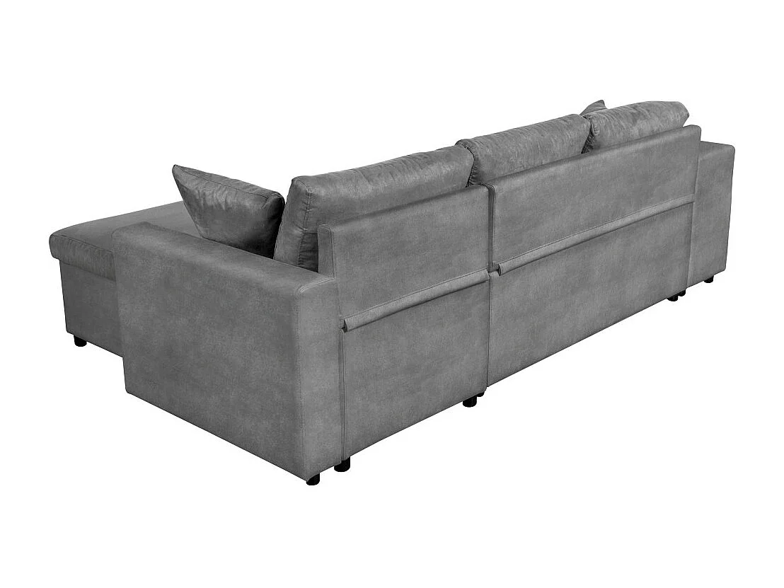 Canapé d'angle 3 places réversible Oslo avec coffre et poufs droit en microfibre - Gris - L241 x P146 x H81cm - Loungitude