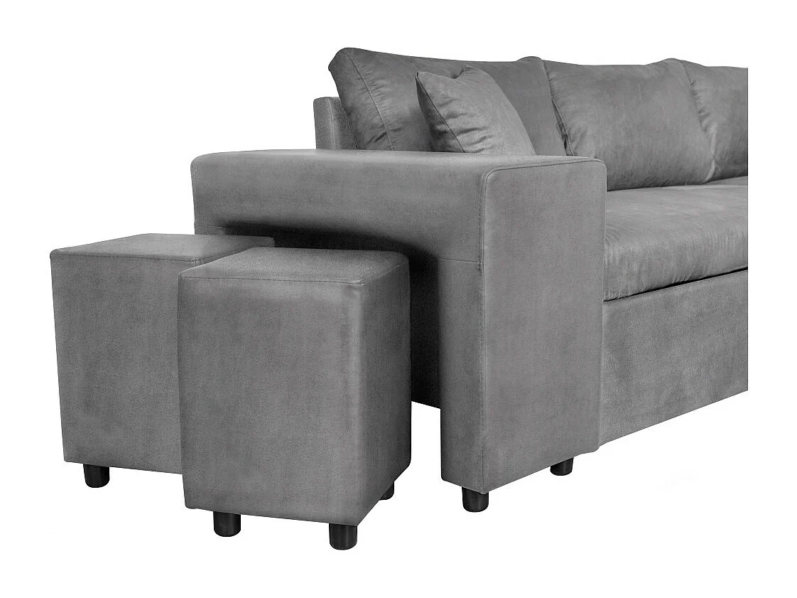 Canapé d'angle 3 places réversible Oslo avec coffre et poufs droit en microfibre - Gris - L241 x P146 x H81cm - Loungitude