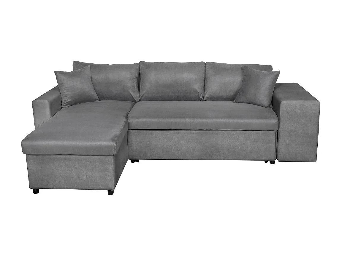 Canapé d'angle 3 places réversible Oslo avec coffre et poufs droit en microfibre - Gris - L241 x P146 x H81cm - Loungitude