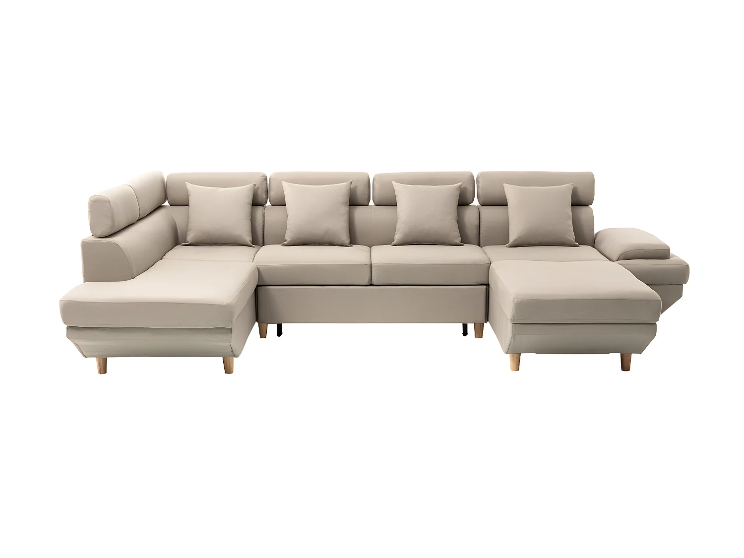 Canapé d'angle Panoramique Maia Convertible en Tissu - Angle Gauche, Beige - L330 x P188 x H90cm - Loungitude