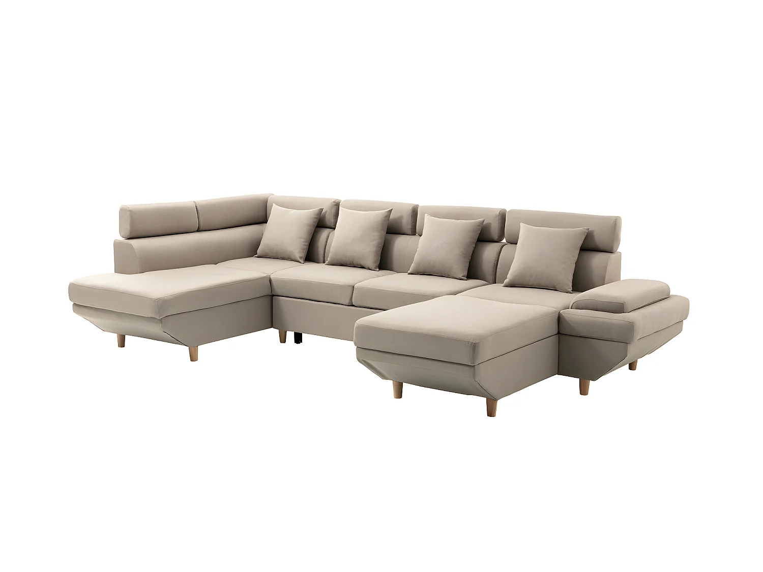 Canapé d'angle Panoramique Maia Convertible en Tissu - Angle Gauche, Beige - L330 x P188 x H90cm - Loungitude