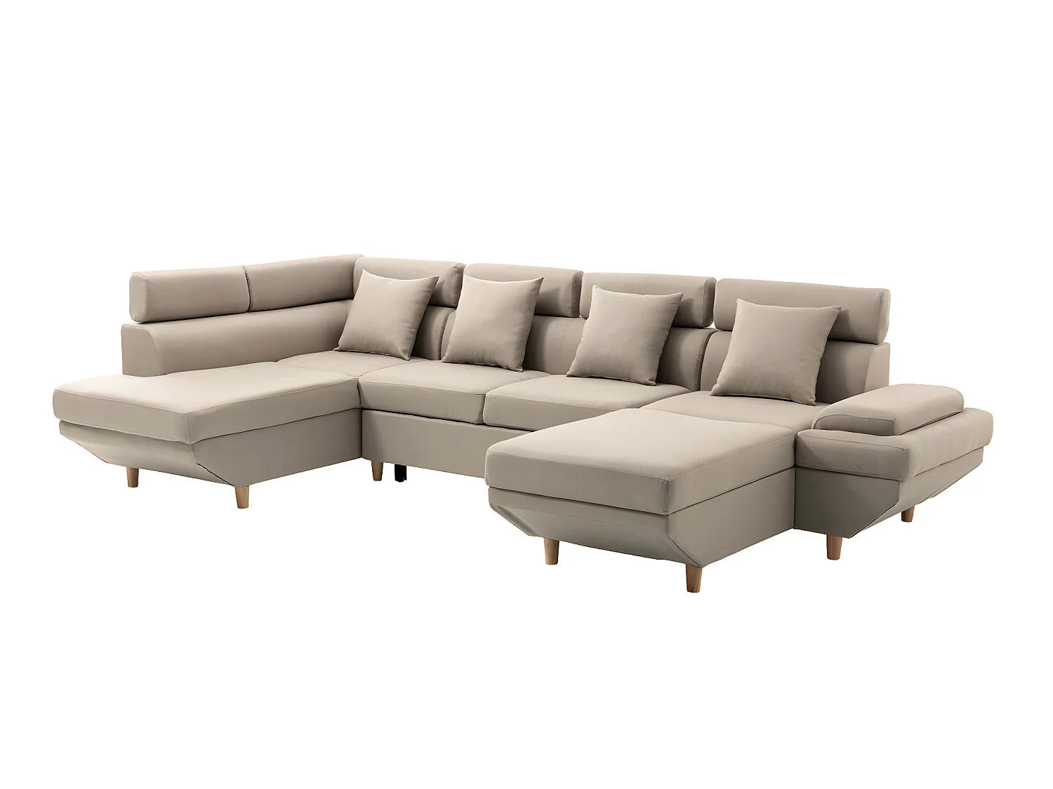 Canapé d'angle Panoramique Maia Convertible en Tissu - Angle Gauche, Beige - L330 x P188 x H90cm - Loungitude