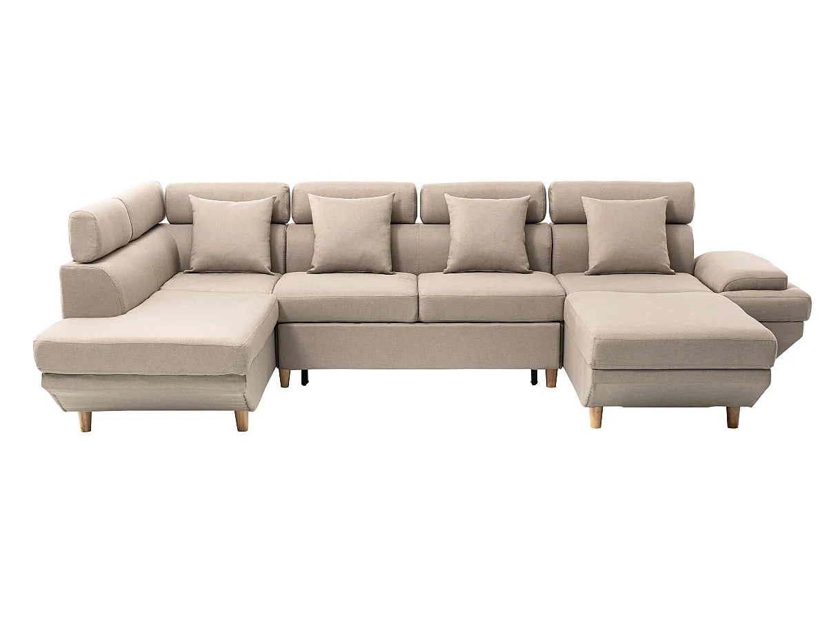 Canapé d'angle Panoramique Maia Convertible en Tissu - Angle Gauche, Beige - L330 x P188 x H90cm - Loungitude