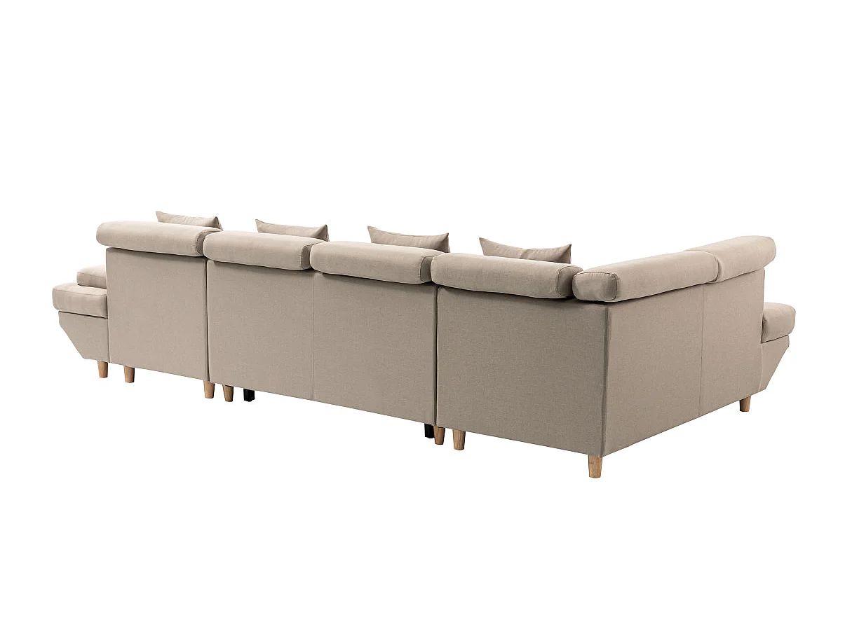 Canapé d'angle Panoramique Maia Convertible en Tissu - Angle Gauche, Beige - L330 x P188 x H90cm - Loungitude